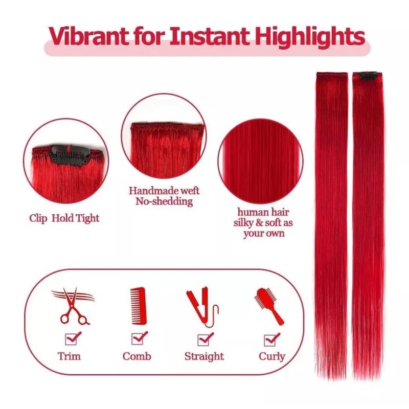Winsky Extensiones Cabello Humano Rojo 18in 100gr
