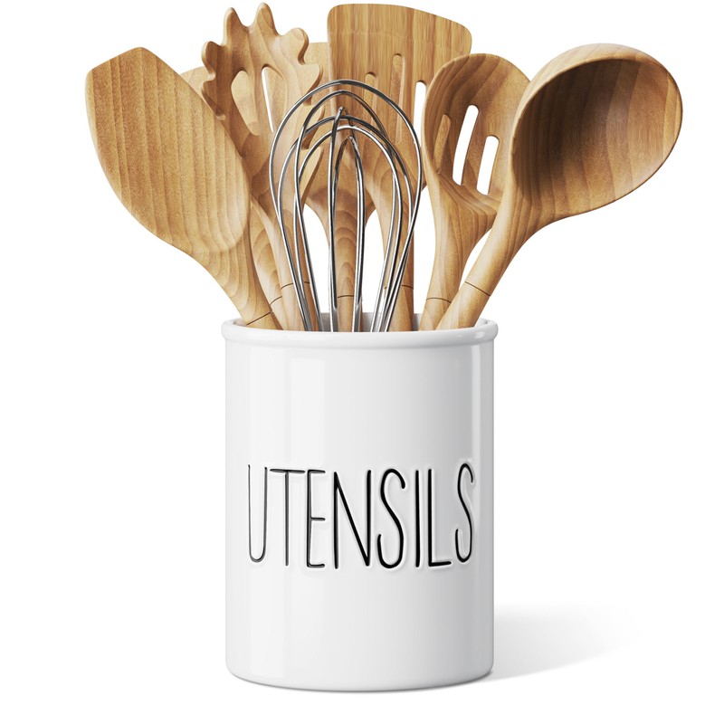 Barnyard Designs Ceramic Farmhouse Kitchen Utensil Holder for Countertop, Decorative