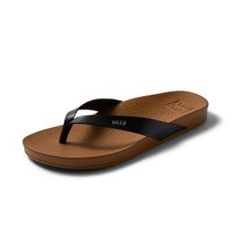REEF Cushion Court Women's Flip Flop, Molded Cushion Footbed, Arch Support, Black/Natural, 7.5