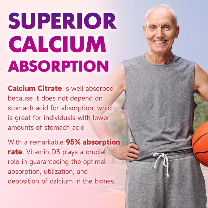 Calcium Citrate Gummies 1000mg w/Vitamin D3, High Absorption Calcium Supplement