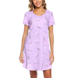 ENJOYNIGHT Women Nighties Short Sleeve Nightshirt Ladies Cotton Blend Soft Nightdress Print Sleepshirt Loungewear (Medium,Bunny)