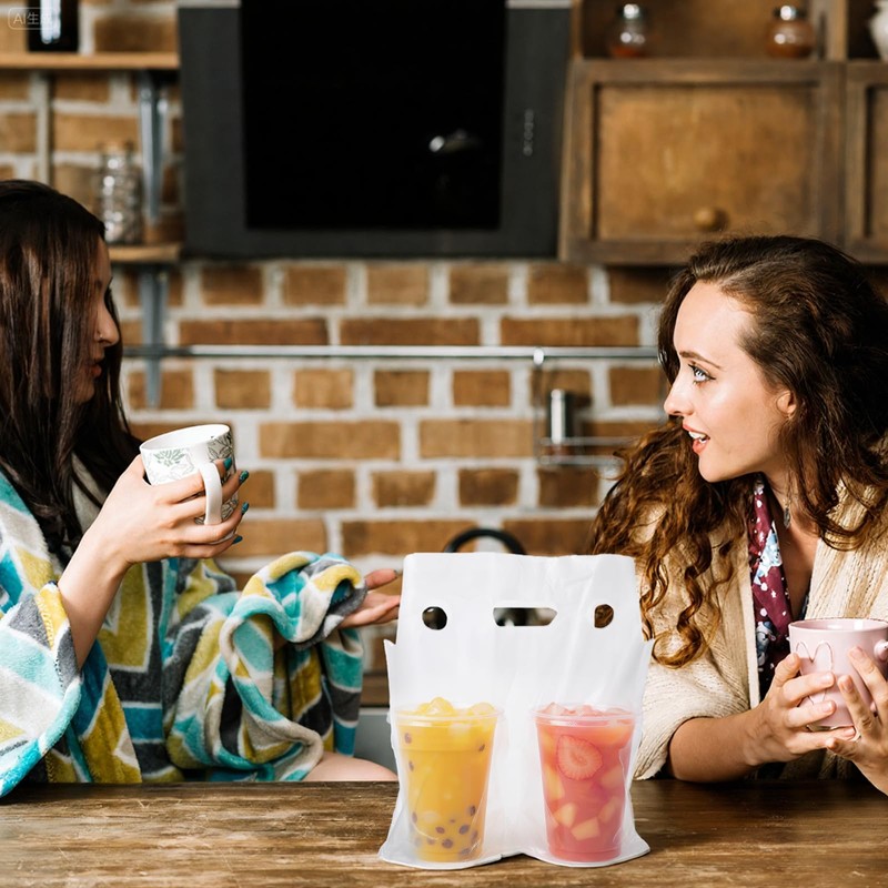 200 Pack Clear Drinking Bags Handle Drinking Packaging Poly Bag