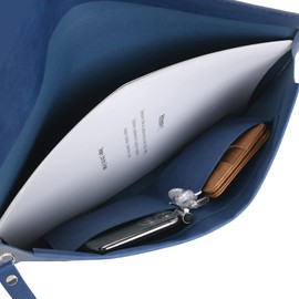 Wonderpool A4 PU Leather Envelope Documents File Portfolio Multifunction Folders Travel Bag for Paper Letter Stationery Organizer and Tablet Case PC Sleeve (Dark Blue)