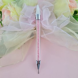 1 Piece Rhinestone Picker Dotting Pen, Dual-ended Rhinestone Gems Crystals Studs Picker Wax Pencil Pen Crystal Beads Handle Manicure Nail Art DIY Decoration Tool (Pink)