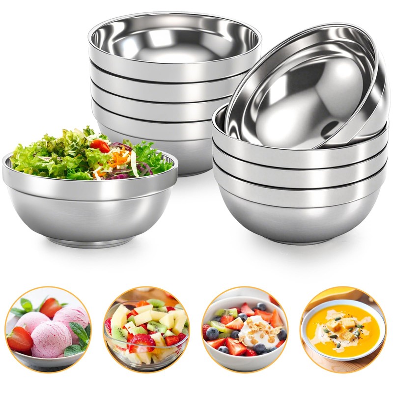yarlung 10 Pack Stainless Steel Bowls 6.3 Inch Snacks Bowls,