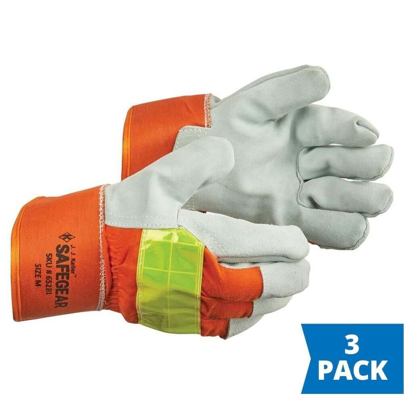 SAFEGEAR, High Visibility Leather Glove, Split Cowhide Leather Palm, Reflective,