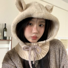 Baby Bear Ear Winter Balaclava Hat with Drawstring LF1812 Free Size/M [56-58cm] 4ea