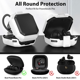 AIRSPO Powerbeats Pro Case, Power Beats Pro Case Cover with Lock Military Hard Shell Carbon Fiber Black Protective Cover for Powerbeats Pro Wireless Earbuds Case, White