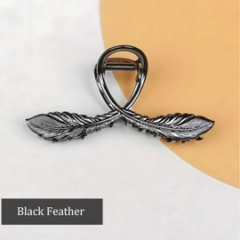 Feather Metal Hair Clips Claw, 1Pcs 4.5Inch Elegant Hair Claw Clips for Thin Thick Hair Accessories Alloy Feather Hair Claw Nonslip Ponytail Holder Shark Claw Women Girls(Black Feather)