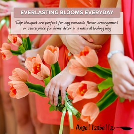 Angel Isabella Realistic Tulip Raffia Tied Flowers, Real Touch Artificial Flowers for Decoration, Beautiful Faux Floral Arrangements for Home, Wedding, Corsage, Boutonniere - 5 Stems, Blush Pink