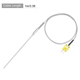 sourcing map K Type Thermocouple with Plug, Meter Temperature Sensor Probe -50 to 1100°C(-58 to 2012°F) Stainless Steel, 2.5x200mm 3.3ft Wire