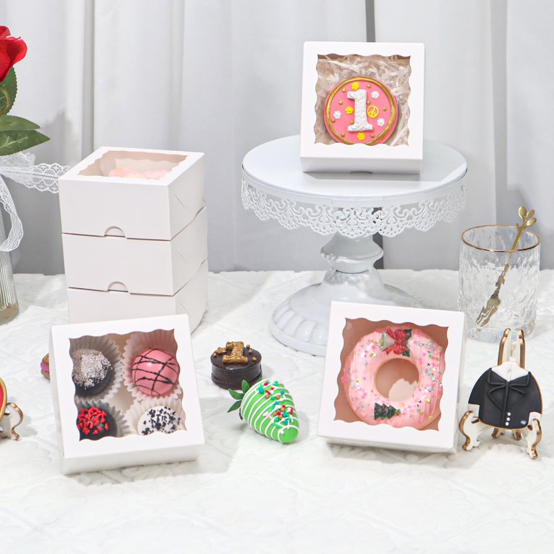 50pcs 3¼"X3¼X1½ Inch Bakery Boxes with Window Cookies Boxes Soap