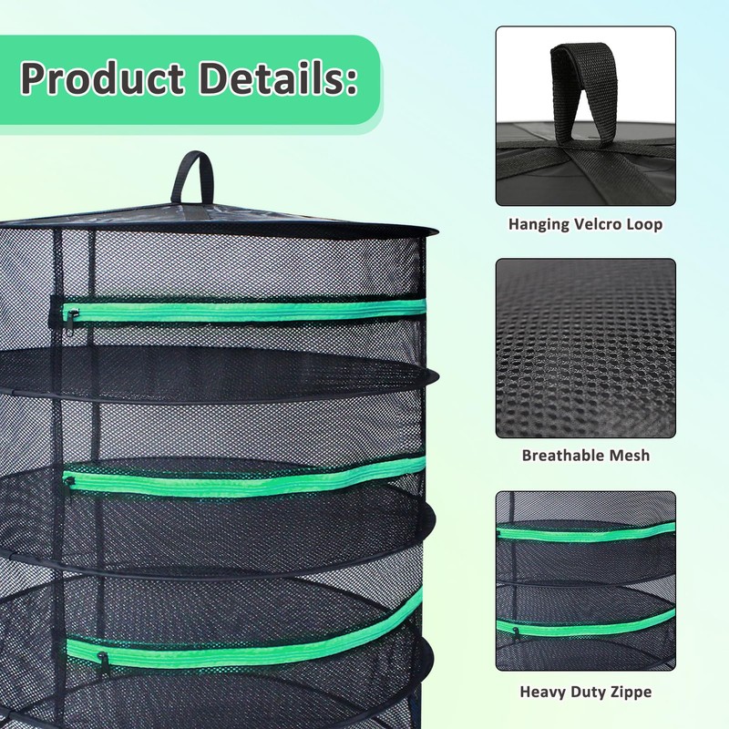 Growsun Herb Drying Rack 8 Layer 2ft Diameter Plant Hanging