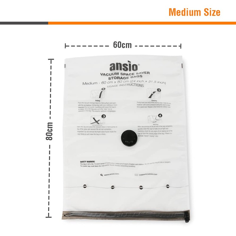ANSIO® Vacuum Storage Bags for Clothes Medium Pack of 6
