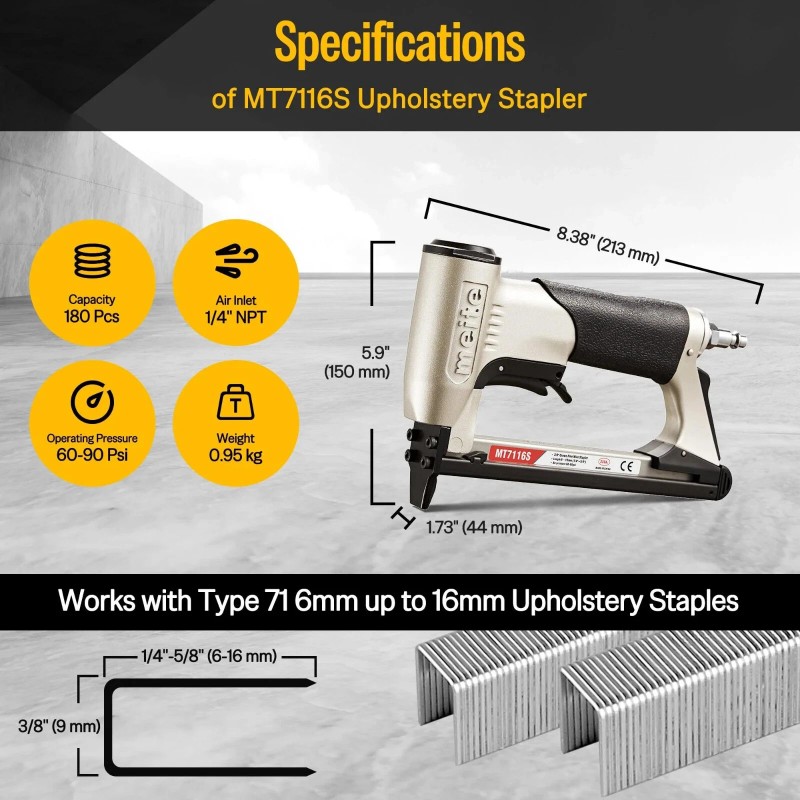 Meite 22GA 3/8 in Crown Industrial Fine Wire Stapler with