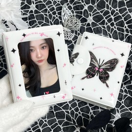 K-POP Card Holder 3~3.5in Mini Album Simple Black Pink Butterfly Photocard Book Suitable for Polaroid Mini Instant Film Storage and Protection (Dreamy Butterfly)(Black Butterfly)