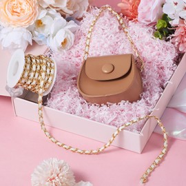 Boutigem 5 Yards PU Leather Bag Straps with Light Gold Aluminum Link Chain Wallet Extension Chain for DIY Jewelry Making Handbag Purse Clutch Straps, White