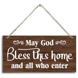 Hanging May God Bless This Home Wood Decor Sign, Hanging Printed Wooden Plaque Decor, Rustic Home Decor Sign, Funny Home Signs Decor, Christian Gifts, Rustic Farmhouse Wood Decor Sign 12x6 inch