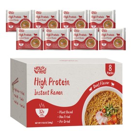 VOLO VERO High Protein (32g) Instant Ramen Noodles “Spicy Beef” Flavor Soup, 8 Pack, Plant-Based, Low Carb, Air-Dried, Non-Fried, Egg-Free, Ready to Eat, Dairy Free Healthy Meal