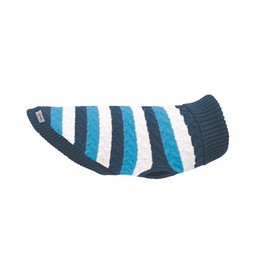 Record - His & Hers Dog Jumper with Turtleneck, White Striped Pattern with Blue/Light Blue Shades, Hole for Lead and Leg Loops | Blue, L - Back Length 45 cm