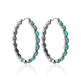 Bohemian Turquoise Geometric C Shape Drop Dangle Earrings Ethnic Hoop Colorful for Women Girls Statement Western Cowgirl Tribal Boho Jewelry, Stone, Turquoise