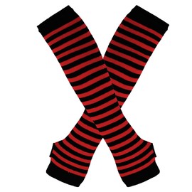 UTTPLL Womens Punk Gothic Long Arm Warmers Striped Fingerless Gloves Winter Knitted Stretchy Mittens Thumb Hole Wrist Warmer, Stripe Black Red, One Size