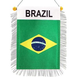 Generic 4 x 6 Inch Brazil Flag Mini Banner - Mini Flag Banner with White Fringe for Hanging on Car Rearview Mirror - Brazilian Hanging Car Flag Decoration (Brazil)