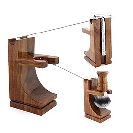 Haryali London Shaving Brush Stand - Walnut Finish - Wooden Shaving Stand - for Safety Razor - Shaving Razor - and Shaving Brush - Shaving Stand with Broad Base - for Heavy Shaving Brush Set