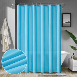 MIULEE Shower Curtain 180 x 200 cm Light Blue Waterproof Bath Curtain Anti-Mould and Textile Washable Quick Drying Bathroom for Bath and Shower Shower Curtains with 12 Shower Curtain Rings