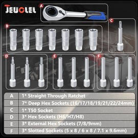 JEUCLEL 18PCS Suspension Shock Absorber Strut Nut Removal Tool Socket Set, 1/2 inch Steering Hub Shock Absorber Ratchet and Wrench Set, Shock Strut Installation Removal Tool Kit for All Vehicles