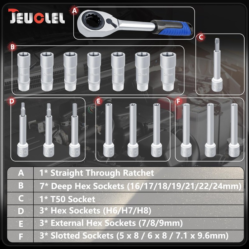 JEUCLEL 18PCS Suspension Shock Absorber Strut Nut Removal Tool Socket