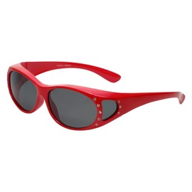 Calabria 2866 Polarized Sunglasses Red Rhinestones Grey Men Women Wrap Fitover Sun Glasses Wear Fit Over Eyeglass UV Protect