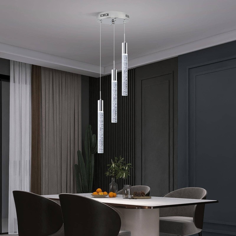 Upfelw Modern Crystal Chandelier 3-Lights, Spiral LED Raindrop Kitchen Island