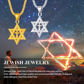 Richsteel Stainless Steel Hexagram Necklace Star of David Pendant with 55 cm + 5 cm Wheat Chain for Men and Women, Stainless Steel
