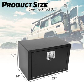 Heavy Duty Steel Plated Underbody Truck Tool Box with T-Handle Lock, Waterproof Tongue Box for Storage with Smooth Surface for Truck, Pickup, RV, Trailer - Black, 24" x 14" x 16" Inch