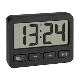 TFA Dostmann 60.2036.01 Digital Mini Clock with Alarm Function, Stopwatch, Timer, Ideal for Travelling Thanks to Key Lock, Table Clock, Car Clock, Suitable for Exams, Quartz, Small and Compact, Black