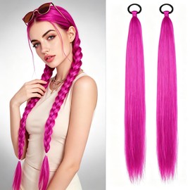 THEMIS HAIR Braid Ponytail Extension 2 Pack 26 Inch Rose Red