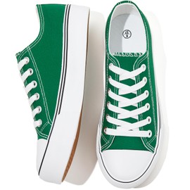 FRACORA Womens White Canvas Sneakers Low Top Lace Up Canvas Shoes Fashion Comfortable(Green,US5.5)