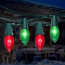 25 Feet C9 Red Green String Lights Outdoor Multicolored Christmas Lights with 26 Incandescent Bulbs, Hanging Vintage Christmas Light for Outdoor Patio Room Christmas Tree Party Backyard Decoration