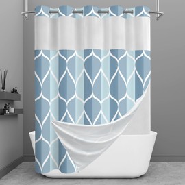 Yiatn Light Blue Hook Free Shower Curtain with Snap in Liner - Hotel Style with See Through Mesh Top Window, Modern Geometric Waterdrop Design,Waterproof and Washable,- 71x74 INCH