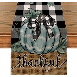 LTLYH Thankful Pumpkin Table Runner – 13 x 72 Inch Buffalo Plaid Fall Table Decor with Burlap Look, Rustic Thanksgiving Farmhouse Kitchen Dining Table Decoration T009