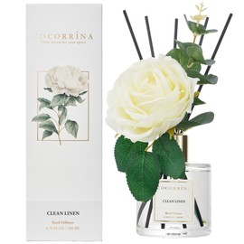 COCORRÍNA Reed Diffuser - Clean Linen 17 Fl.oz Reed Diffuser with 8 Sticks Scented Diffuser with Preserved Flowers for Bathroom Home Decor