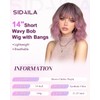 Purple Ombre Short Wavy Bob Wig with Bangs, 14 Inch