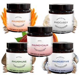 Pellets de Melena de León, Cordyceps, Cola de Pavo, Shiitake y Reishi de Liberación Prolongada | Pentapack Adaptógenos | 5 x 31 Cápsulas