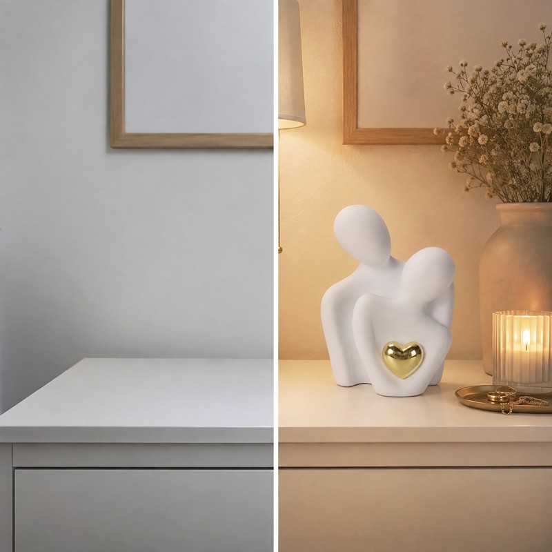 Ceramic Couple Statue for Home Decor - Abstract Hugging Figurine