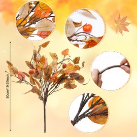 Daifunli 4 Pack Large Fall Leaves Branches 19.6 Inch Artificial Fall Stems Picks for Vase with Mixed Oak Leaves Pumpkin Berry Branches for Autumn Table Indoor Outdoor Decoration