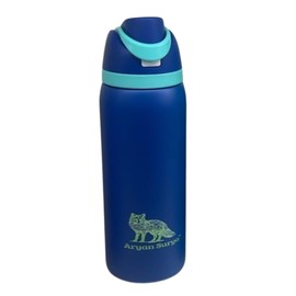 32 oz Insulated Stainless Steel Water Bottle with push-button lid with lock and Straw for Sports and Travel, BPA-Free Sports Water Bottle (Blue, 32 oz)