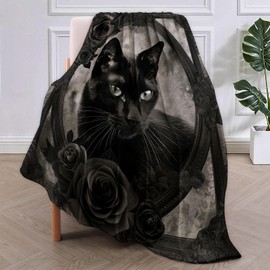 VANZEV Gothic Cat Blanket, 50"x60" Black Cat Fleece Throw for Kids & Adults, Ultra-Soft and Warm Home Decor Blanket