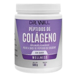 DR. WILL Colágeno Hidrolizado En Polvo 500g Con Ácido Hialurónico, Biotina, Probióticos y Enzimas Digestivas, Sin Sabor, 33 Porciones, Suplemento Alimenticio