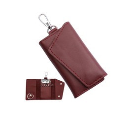 Key Case, Genuine Leather, 6 Layers, Trifold Card Key Case, Smart Key Case, Car Key Case, Large Capacity, Present, Men's, Women's,, red